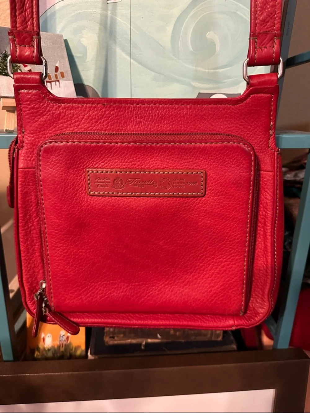 Fossil Red Pebbled Leather Crossbody Bag - Picture 1 of 14